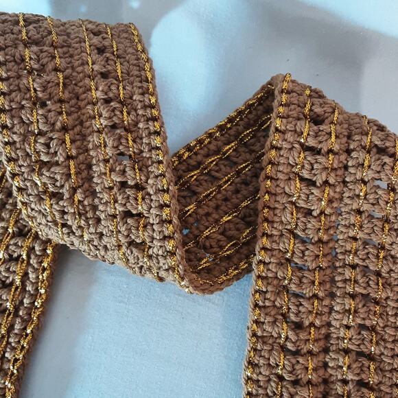 Boho Lux Golden Brown Crochet Belt Medium Waist Jumbro Statement Wrapped Buckle - Picture 7 of 11